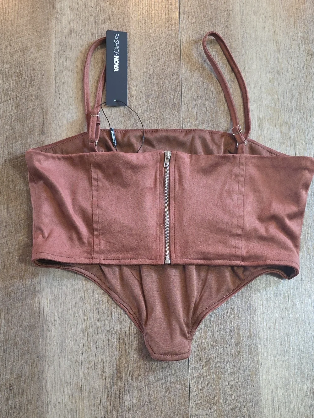 Fashion Nova- Chocolate- Faux Suede Corset Top. Size XL. NWT